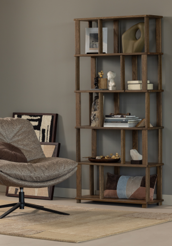 WOOOD Arve svingstol med trykt stoff, naturmelert