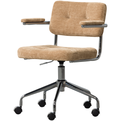 WOOOD Kova kontorstol, m. arml�n - m�rk sand v�vet ribbet stof og krom metal