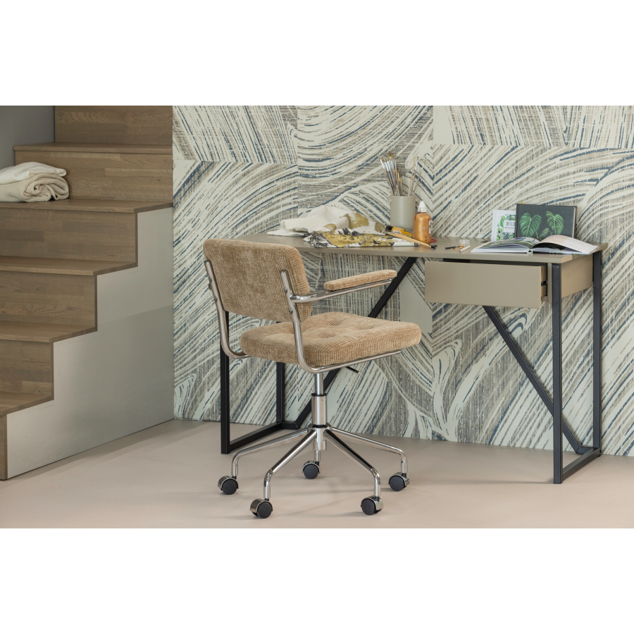 WOOOD Kova kontorstol vevd ribbet stoff m�rk sand