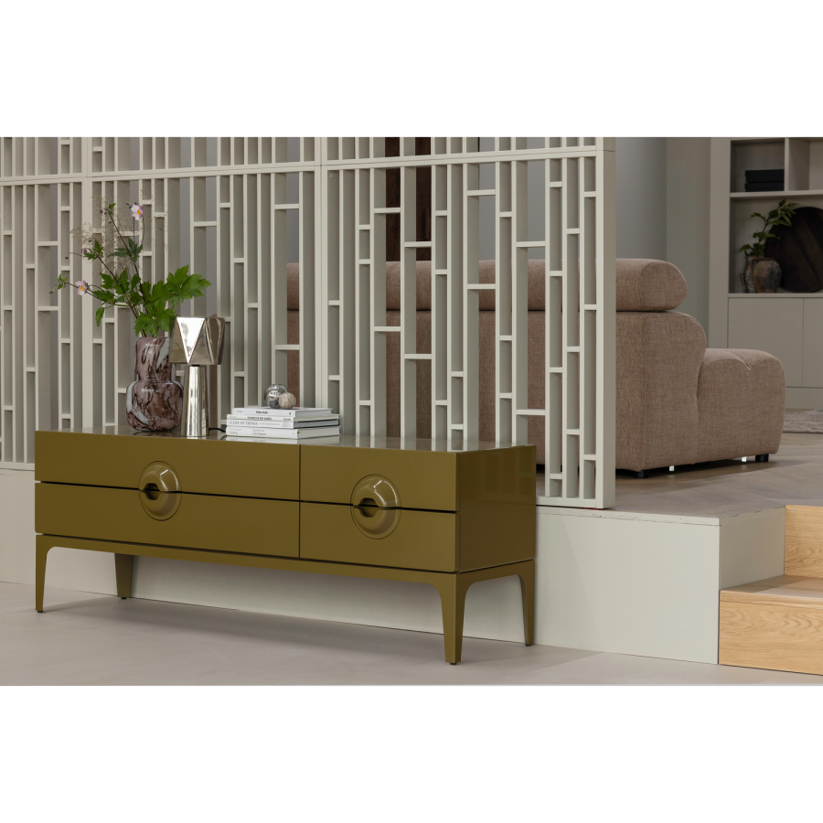 WOOOD Merge TV-benk i eukalyptustre, honninggul