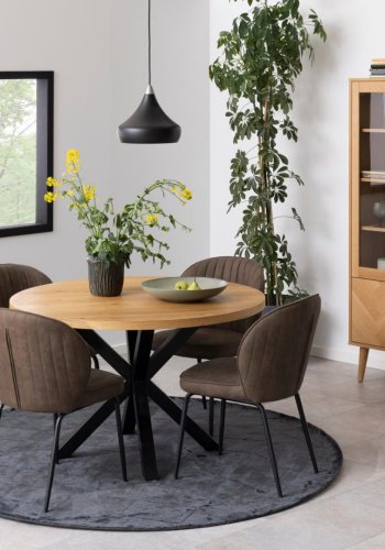 ACT NORDIC Heaven Esstisch, rund – natürliches Wildeichenfurnier und schwarzes Metall (120)