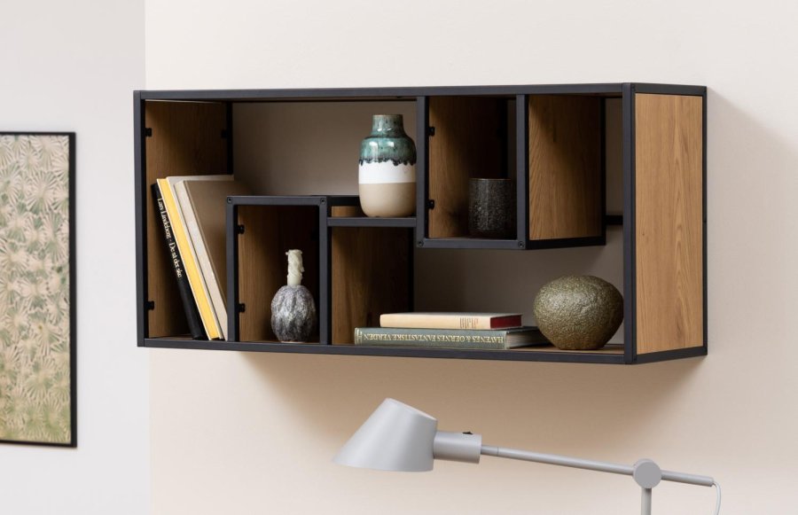 ACT NORDIC Seaford vghylde, m. 7 hylder - natur vild eg papir og sort metal (45x95)