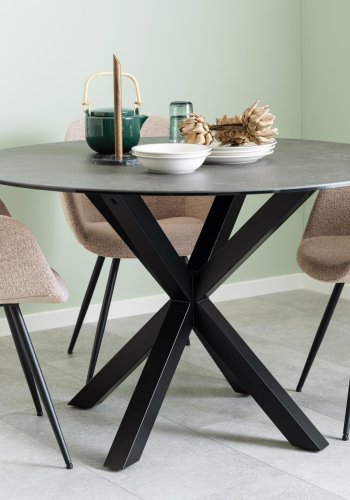 ACT NORDIC Heaven Esstisch, rund – schwarze Fairbanks-Keramik und schwarzes Metall (119)