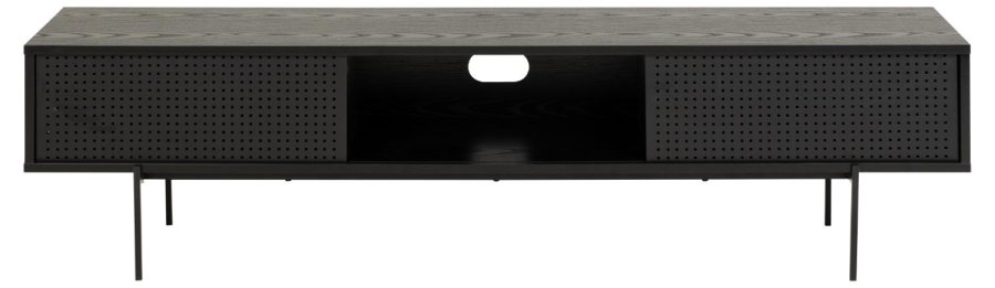 ACT NORDIC Angus TV-bord, m. 2 mesh skydelger  - sort ask melamin og sort metal (180x40)