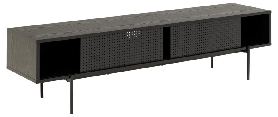 ACT NORDIC Angus TV-bord, m. 2 mesh skydelger  - sort ask melamin og sort metal (180x40)