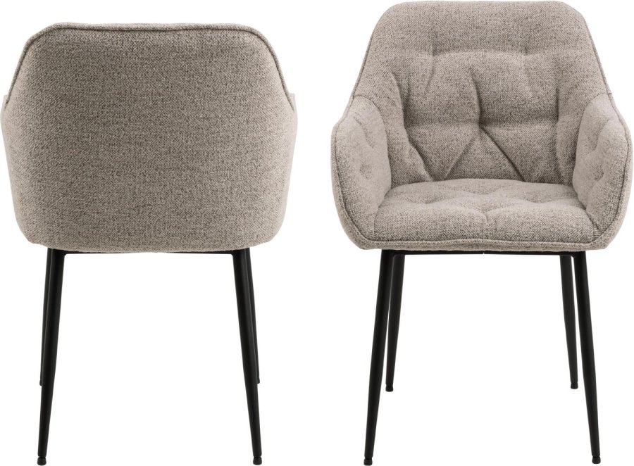 ACT NORDIC Brooke spisebordsstol, m. armln - beige stof og sort metal