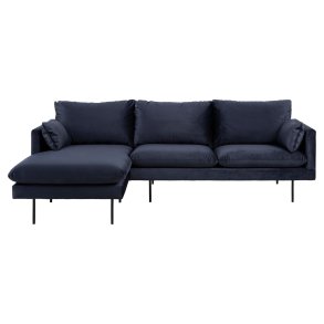 SOFAKONCEPT Cozy 2 pers. sofa, m. venstre chaiselong og 2 puder - mrkebl stof og sort metal