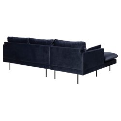 SOFAKONCEPT Cozy 2 pers. sofa, m. venstre chaiselong og 2 puder - mrkebl stof og sort metal