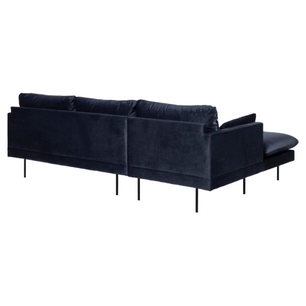 SOFAKONCEPT Cozy 2 pers. sofa, m. venstre chaiselong og 2 puder - mrkebl stof og sort metal