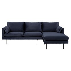 SOFAKONCEPT Cozy 2 pers. sofa, m. hjre chaiselong og 2 puder - mrkebl stof og sort metal