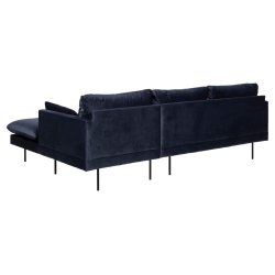 SOFAKONCEPT Cozy 2 pers. sofa, m. hjre chaiselong og 2 puder - mrkebl stof og sort metal