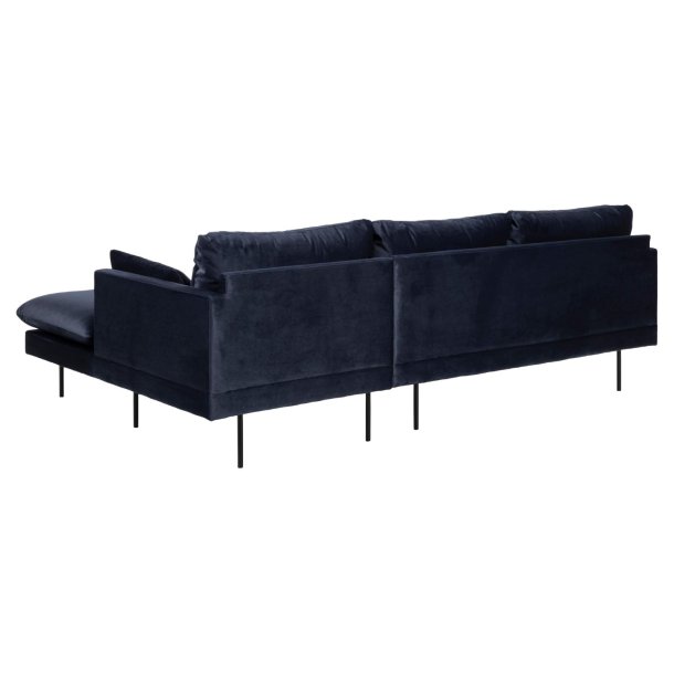 SOFAKONCEPT Cozy 2 pers. sofa, m. hjre chaiselong og 2 puder - mrkebl stof og sort metal