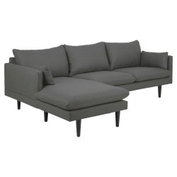 SOFAKONCEPT Cozy 2 pers. sofa, m. venstre chaiselong og 2 puder - mrkegr stof og sort bg