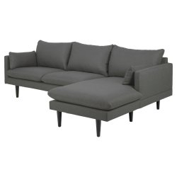 SOFAKONCEPT Cozy 2 pers. sofa, m. hjre chaiselong og 2 puder - mrkegr stof og sort bg