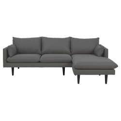 SOFAKONCEPT Cozy 2 pers. sofa, m. hjre chaiselong og 2 puder - mrkegr stof og sort bg