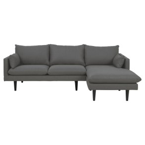 SOFAKONCEPT Cozy 2 pers. sofa, m. hjre chaiselong og 2 puder - mrkegr stof og sort bg