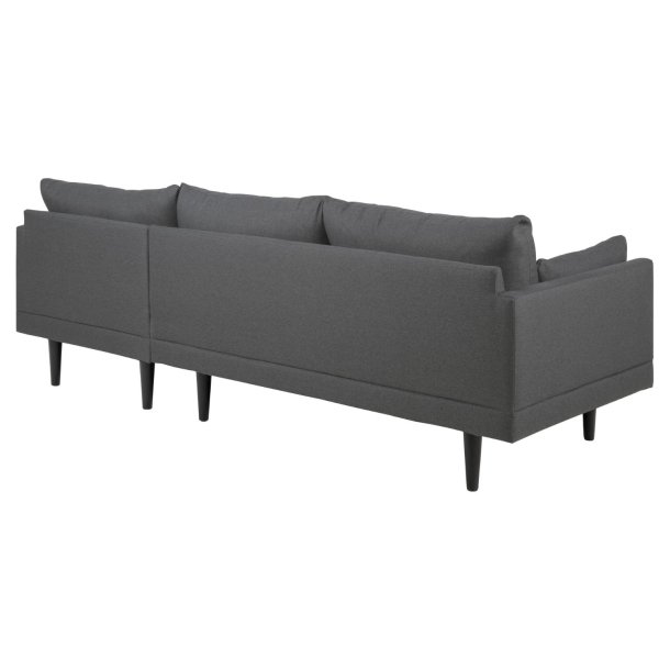 SOFAKONCEPT Cozy 2 pers. sofa, m. hjre chaiselong og 2 puder - mrkegr stof og sort bg