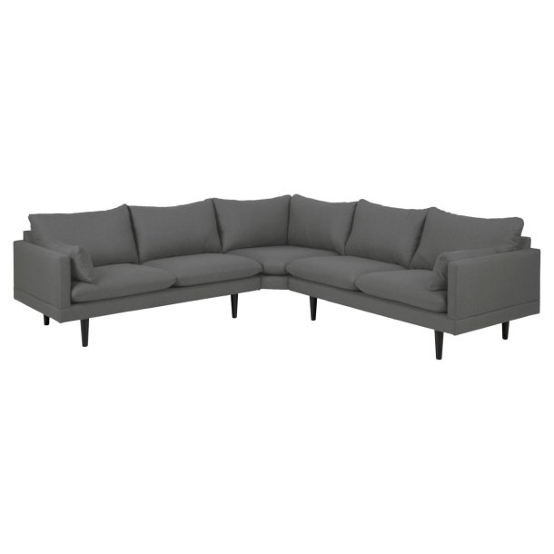 SOFAKONCEPT Cozy hjrnesofa, m. 2 puder - mrkegr stof og sort bg