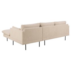 SOFAKONCEPT Cozy 2 pers. sofa, m. hjre chaiselong og 2 puder - creme stof og sort metal