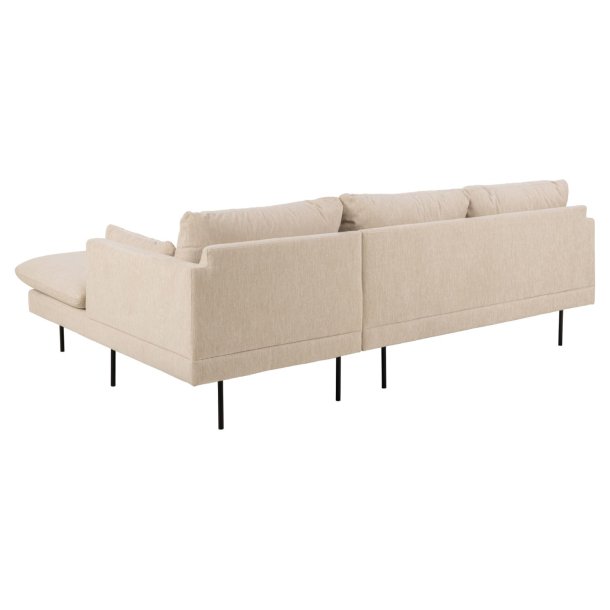 SOFAKONCEPT Cozy 2 pers. sofa, m. hjre chaiselong og 2 puder - creme stof og sort metal