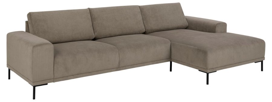SOFAKONSEPT Noora 3-manns sofa, med hyre sjeselong - beige stoff og sort metall