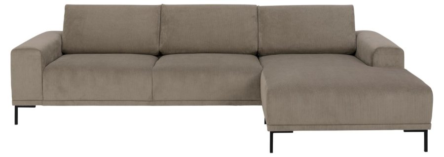 SOFAKONSEPT Noora 3-manns sofa, med hyre sjeselong - beige stoff og sort metall