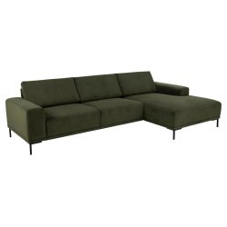 SOFAKONCEPT Noora 3 pers. sofa, m. hjre chaiselong - olivengrn stof og sort metal
