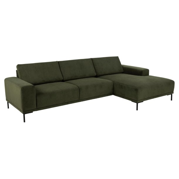 SOFAKONCEPT Noora 3 pers. sofa, m. hjre chaiselong - olivengrn stof og sort metal