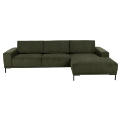 SOFAKONCEPT Noora 3 pers. sofa, m. hjre chaiselong - olivengrn stof og sort metal