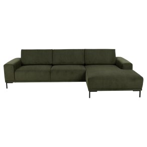 SOFAKONCEPT Noora 3 pers. sofa, m. hjre chaiselong - olivengrn stof og sort metal