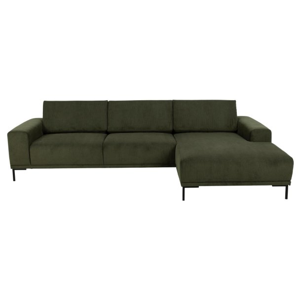 SOFAKONCEPT Noora 3 pers. sofa, m. hjre chaiselong - olivengrn stof og sort metal