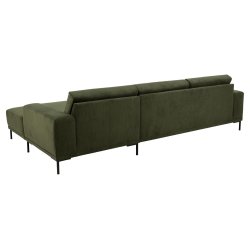 SOFAKONCEPT Noora 3 pers. sofa, m. hjre chaiselong - olivengrn stof og sort metal