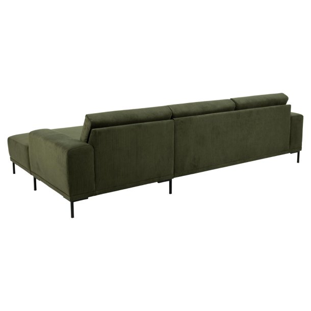 SOFAKONCEPT Noora 3 pers. sofa, m. hjre chaiselong - olivengrn stof og sort metal