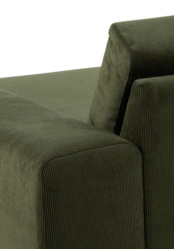 SOFAKONSEPT Noora 3-manns sofa, med hyre sjeselong - olivengrnt stoff og sort metall