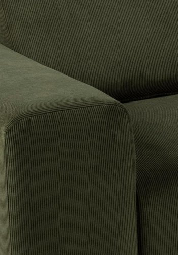 SOFAKONSEPT Noora 3-manns sofa, med hyre sjeselong - olivengrnt stoff og sort metall