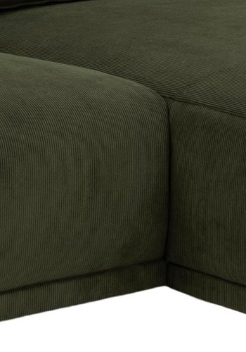 SOFAKONSEPT Noora 3-manns sofa, med hyre sjeselong - olivengrnt stoff og sort metall