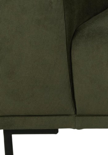 SOFAKONSEPT Noora 3-manns sofa, med hyre sjeselong - olivengrnt stoff og sort metall