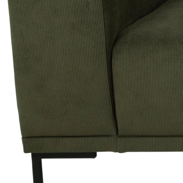 SOFAKONCEPT Noora 3 pers. sofa, m. hjre chaiselong - olivengrn stof og sort metal