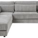 SOFAKONSEPT Cilla hjrnesofa, med venstre hvilemodul og 5 puter - lysegrt stoff og svart polypropylen