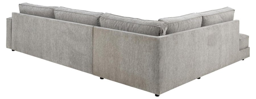 SOFAKONSEPT Cilla hjrnesofa, med venstre hvilemodul og 5 puter - lysegrt stoff og svart polypropylen