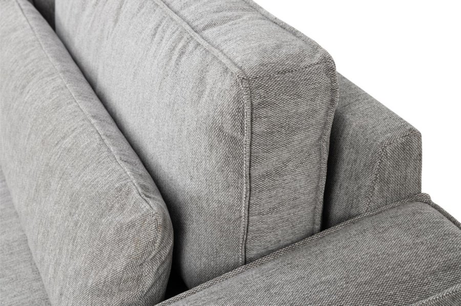 SOFAKONSEPT Cilla hjrnesofa, med venstre hvilemodul og 5 puter - lysegrt stoff og svart polypropylen