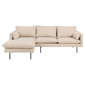 SOFAKONCEPT Cozy 2 pers. sofa, m. venstre chaiselong og 2 puder - creme stof og sort metal