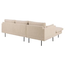 SOFAKONCEPT Cozy 2 pers. sofa, m. venstre chaiselong og 2 puder - creme stof og sort metal