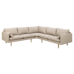 SOFAKONCEPT Cozy hjrnesofa, m. 2 puder - beige stof og natur bg