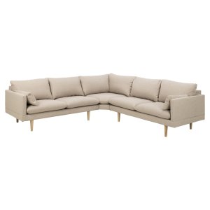 SOFAKONCEPT Cozy hjrnesofa, m. 2 puder - beige stof og natur bg
