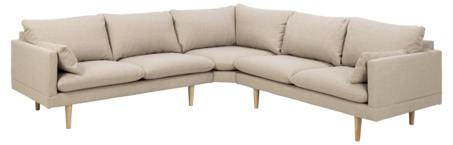SOFAKONCEPT Cozy hjrnesofa, m. 2 puder - beige stof og natur bg
