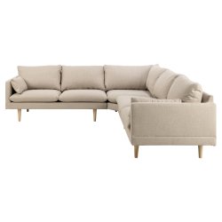 SOFAKONCEPT Cozy hjrnesofa, m. 2 puder - beige stof og natur bg