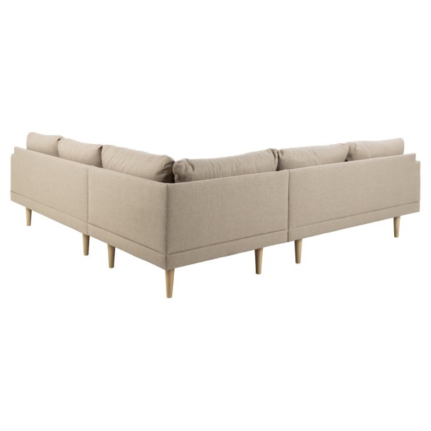 SOFAKONCEPT Cozy hjrnesofa, m. 2 puder - beige stof og natur bg