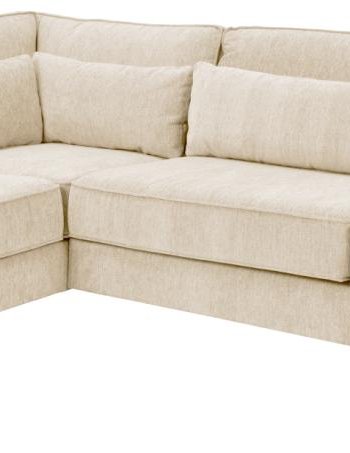 SOFAKONSEPT Cilla hjrnesofa, med venstre hvilemodul og 5 puter - kremstoff og svart polypropylen