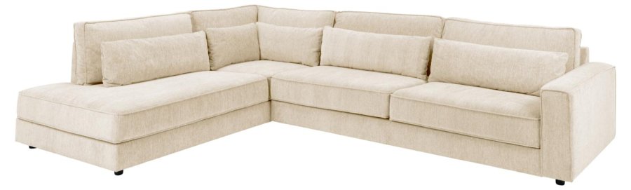 SOFAKONSEPT Cilla hjrnesofa, med venstre hvilemodul og 5 puter - kremstoff og svart polypropylen